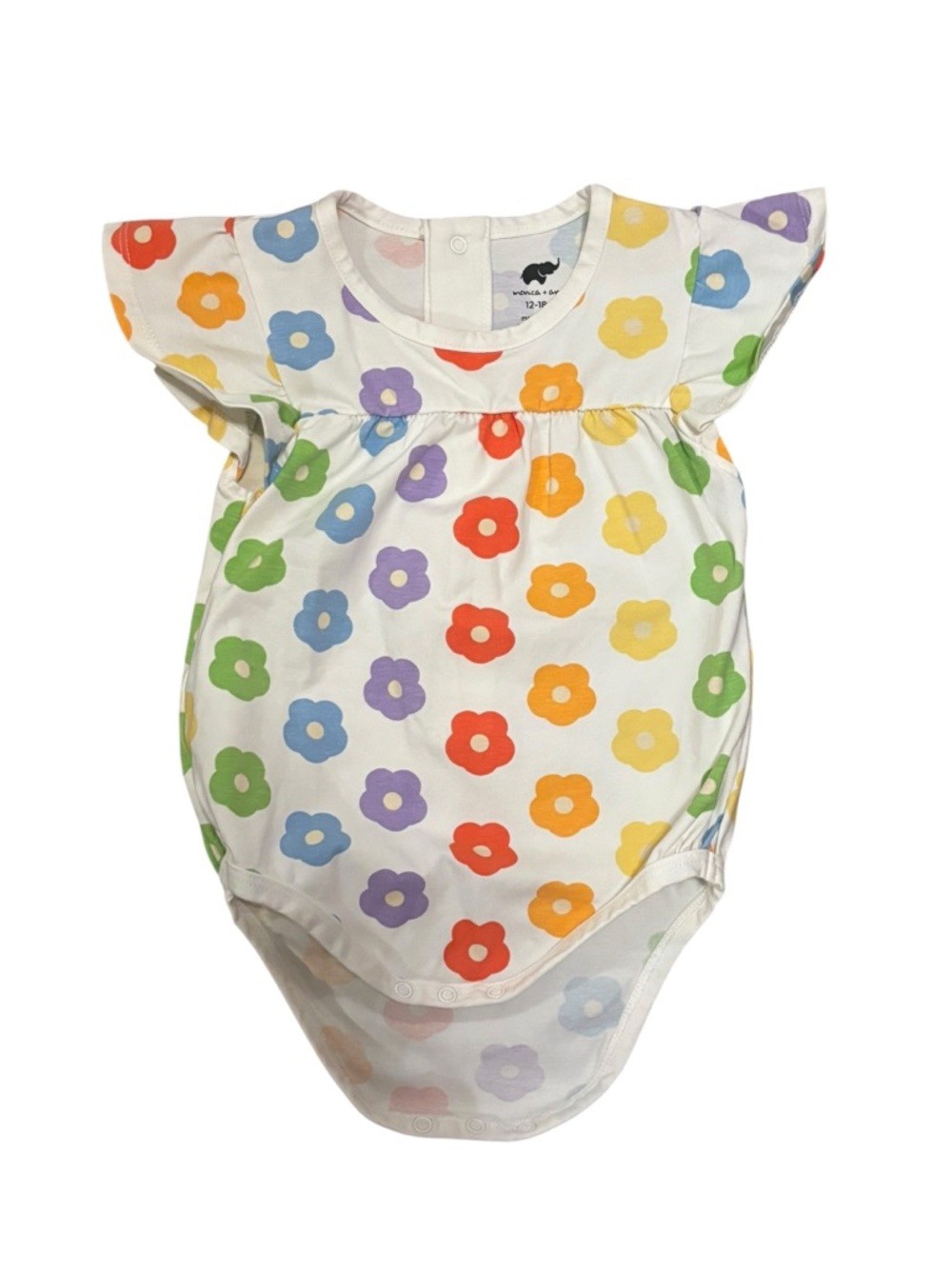 Monica & Andy 12-18m White Floral Baby Onesie with Rainbow Flower Print